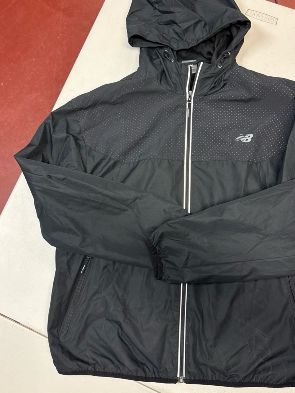 New Balance Black Hooded Lightweight Windbreaker with Reflective Trim